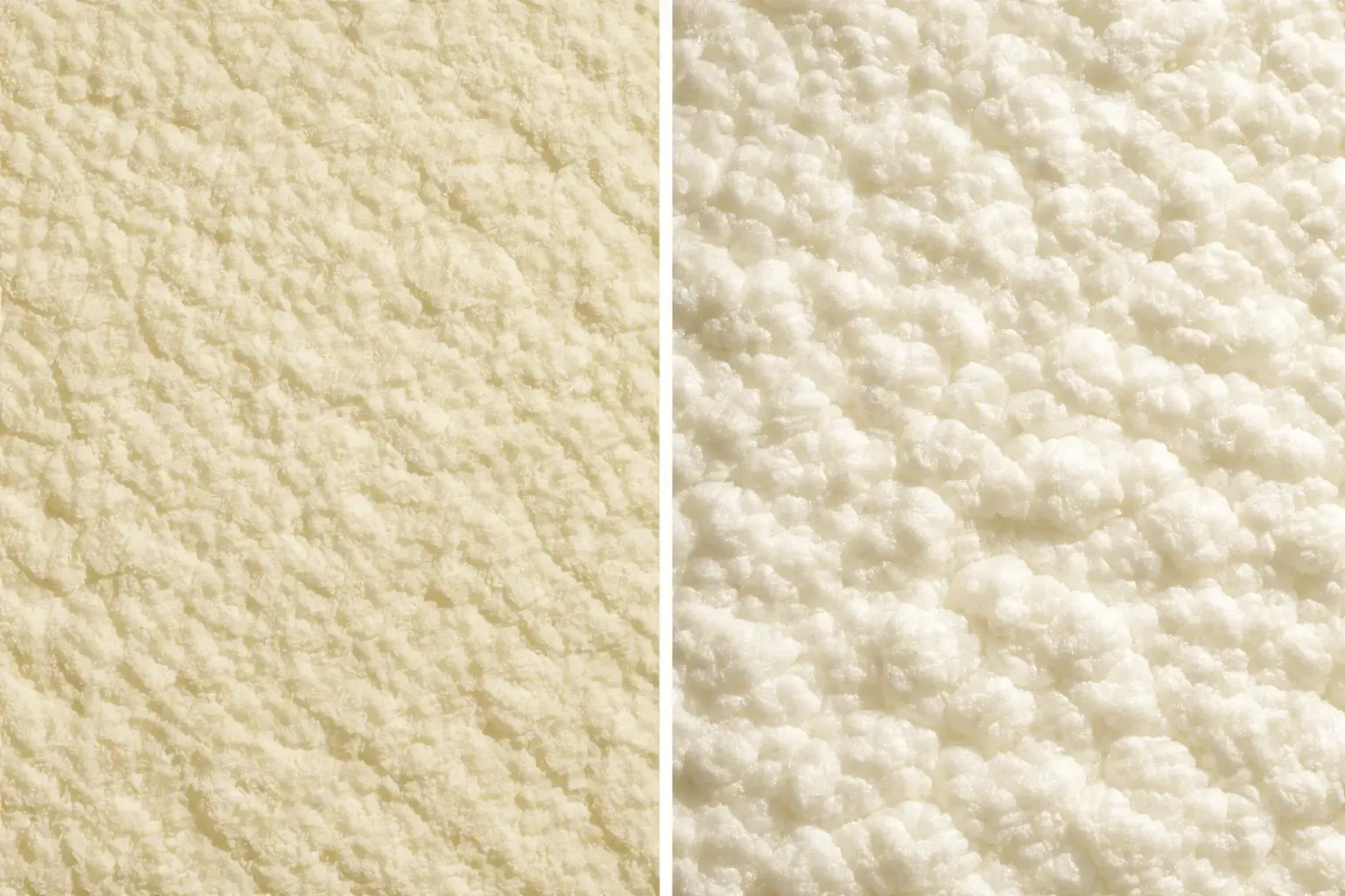 Illustration de deux textures de mousse juxtaposées en gros plan